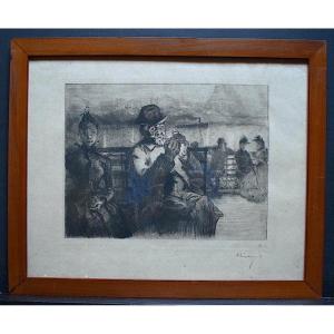 Auguste Lepère Eau Forte Dry Point Paris On The Seine At Night Eiffel Tower XIX Rt617