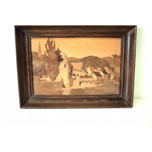 Lucien Straub Table In Marquetry View Of The Village Of Thann Alsace Signed Ref422