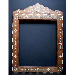 Orientalist Frame Wood Marquetry Bone And Silver Metal Rebate 35 X 29 Cm Frame Ref C1029