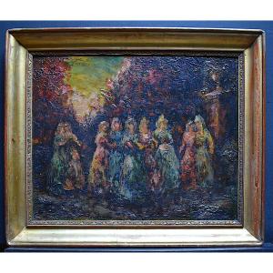 Animated Park Scene In The Taste Of Monticelli Unsigned Impressionniste Rt637