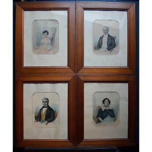 Suite Of 4 Portraits Drawings Aquarelle Napoleon III XIX Period Signed To Identify Rt641