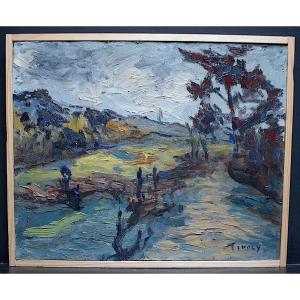 Signed Tivoly Landscape Bonneil Aisne Evening Storm XX Rt699