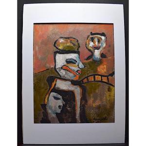 Expressionist Fauve Characters Signed To Identify Years 1970 Rt717