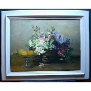 Alice Seguin Signed Still Life With Lemon Flowers Basket XIX XX Rt718