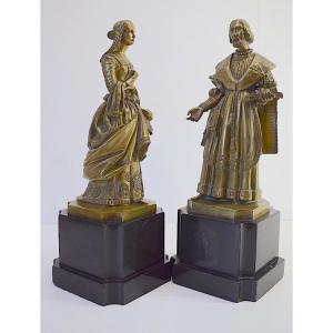 Pair Of Bronze Renaissance King François Premier And Claude Of France XIXth Ref485