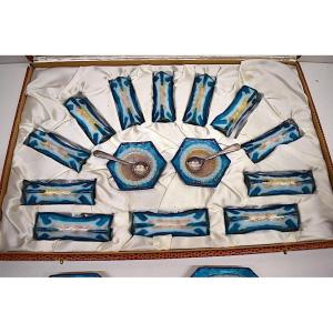 Emaux Limoges  Copper Signed Marylou  Knife Holder Salt Salad And Cups 1950 1960 Ref497