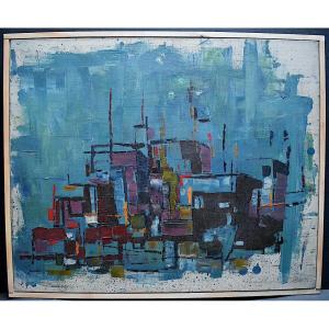 Abstract Cubist 1960s Signed Marchand XX Rt739