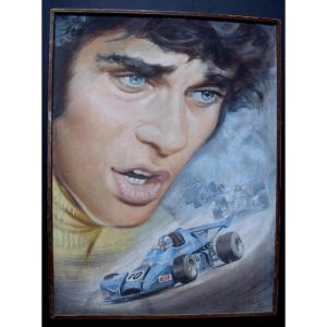 François Cevert Le Prince Coureur Automobile Gouache Signed R Hubert 1975 XX Rt740