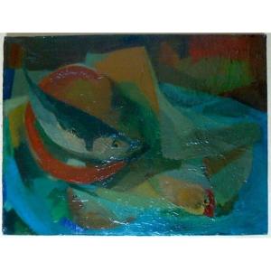 Cl Carmier 1960 Dead Fish Cubist Modernist Signed XX Rt742