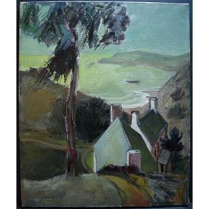 Signed To Identify Marine Landscape Vendée Brittany Fauve Expressionist 1952 XX Rt747