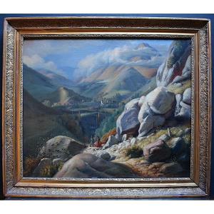 Landscape Mountain Italy Genre Scene Condottiere Young Woman XIX Dated 1841 Rt749