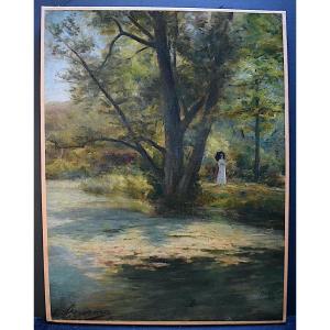 Eugène Broerman Genre Scene Woman With A Parasol Belgian Impressionist XIX Rt752