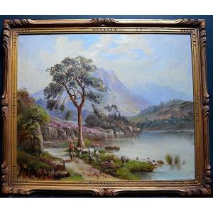 Girard Signed Landscape Country Genre Scene Shepherdess Sheep Early 20th Century Rt758