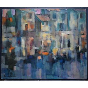 Pm Bammert Nocturnal Landscape Houses Of Grau d'Agde Hérault Abstract Cubist Rt766