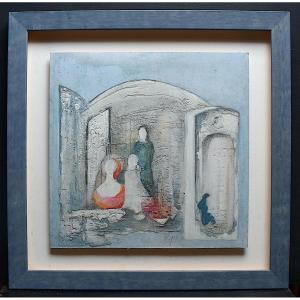 Nicole Hénon Mixed Media Composition Titled Blue Obelisk XX Rt772