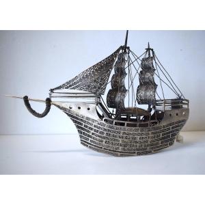 Object Of Showcase Boat Sterling Silver XX In Filigree Or Filigree Sylver Orientalist Ref536