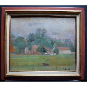 * Therese Debains Post Impressionist Landscape Horses Signed XX Rt816