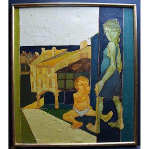 Surrealist Singular Art Woman Young Girl Child Unsigned To Identify Rt825