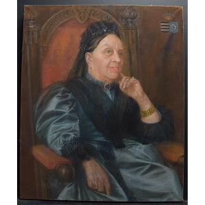 Pastel Noble Woman XIX Coat Of Arms Crown And Fish Signed To Identify Rt836