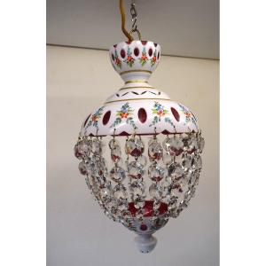 Chandelier Lantern Ceiling Lamp Overlay Opaline Glass And Bohemian Pendants Ref517