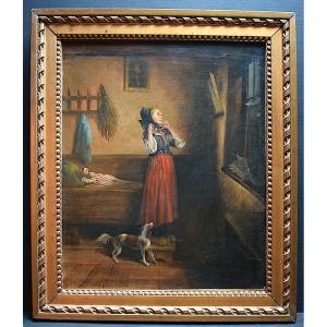 Young Girl With Necklace Child Farmer Genre Scene XIX Signed To Identify J. Am? Rt849