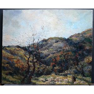 Signed Argenson Post Impressionist Fauve Landscape Shepherd Flock Sheep XX Rt855