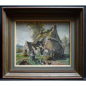 Pierre Cario Signed Bretagne Ferme Chaumière XX Rt859