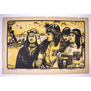 Print Maurice Busset Poster Lithograph Airplane Military Aviation War 1914 1918 Ref572