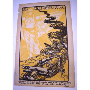 Print Maurice Busset Poster Lithograph Airplane Military Aviation War 1914 1918 Ref574