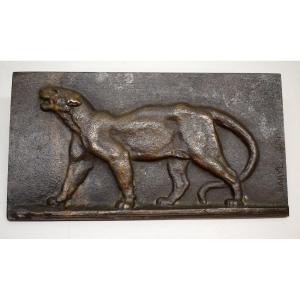 Antoine-louis Barye Bas Relief Animal Bronze Plate Walking Panther XIX 1831 Ref579