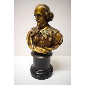 William Shakespeare Bust Gilt Bronze Old Gold Theater Playwright Poet Actor Ref586