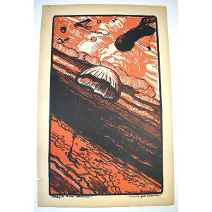 Print Maurice Busset Poster Lithograph Airplane Military Aviation War 1914 1918 Ref598