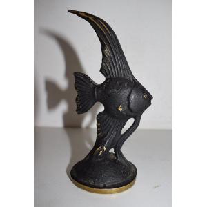 Scalar Fish Bronze Sculpture Office Paperweight Circa 1950 1960 Ref615