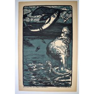 Print Maurice Busset Poster Lithograph Airplane Aviation Military War 1914 1918 Ref627