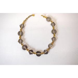 Maison Lanvin Germany Necklace Polished Steel And Gold Metal Jewel Around 1970 1980 Signed Ref652