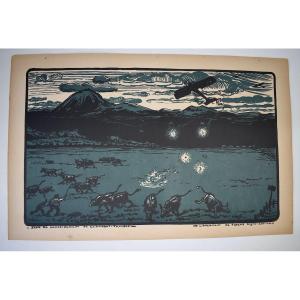 Print Maurice Busset Poster Lithograph Airplane Aviation Military War 1914 1918 Ref656