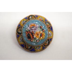 Jewel Brooch Brass And Micro Mosaic Glass Italy Around 1900 Ref660