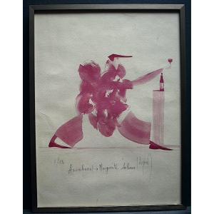 J Dupin Lithograph On The Theme Of Wine Dedicated To 20th Century Rt906