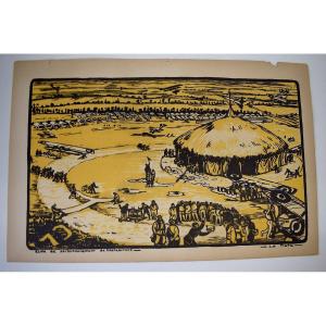 Print Maurice Busset Poster Lithograph Airplane Military Aviation War 1914 1918 Ref673