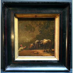 Cowherd Cows Dutch Countryside Scene XVIII Rt908