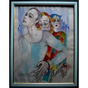 Marcel Charles Gaichet Sad Clowns 20th Century Rt929