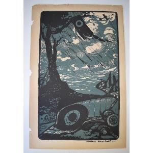 Print Maurice Busset Poster Lithograph Airplane Military Aviation War 1914 1918 Ref690