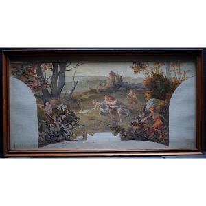 Joannon étienne Symbolist Boar Hunting Scene Woman Huntresses XIXth Rt939