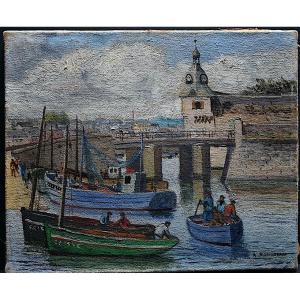 Concarneau Finistere Brittany Marine Fishing Boats Trawlers Signed A Rousseau XX Rt947