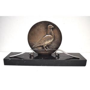 Raymond Pelletier Pigeon In Art Deco Silver Bronze Medallion Pigeon Racing Ref697
