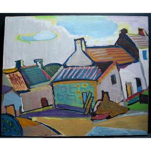 Village In Kerlann In Finistère Brittany Singular Art 20th Century Rt959