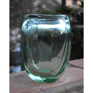 Daum Nancy France Vase In Translucent Green Crystal 1950s 1960s Ref730