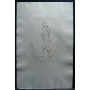 Leonor Fini Engraving Young Surreal Girl Signed XX Rt989