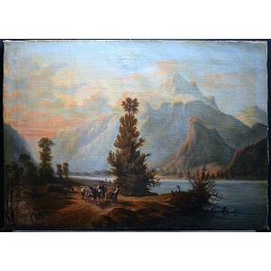 Landscape Italy Mountain Lake Genre Scene XIXth Rt993