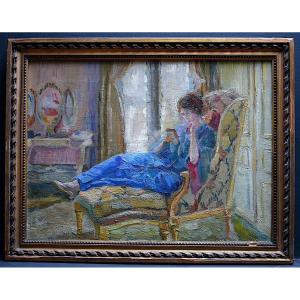 Reading Light Interior Scene Impressionist Unsigned 20th Century Rt1028